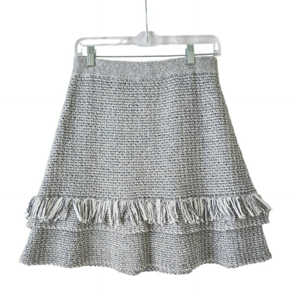 Maeve Anthropologie Gray Fringe Bouclé Knit Skirt S